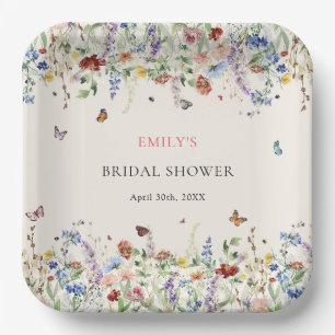 Boho Wildflowers Butterflies Bridal Shower Paper Plates
