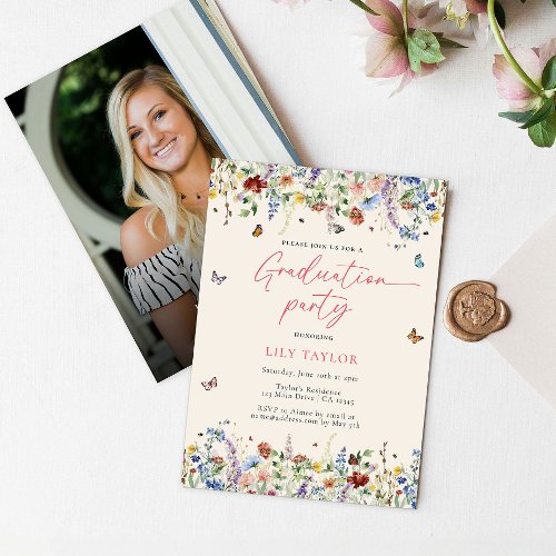 Boho Wildflowers & Butterflies Photo Graduation