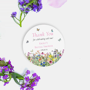 Boho Wildflowers & Butterflies Thank You Classic Round Sticker