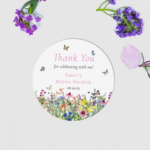 Boho Wildflowers  Butterflies Thank You Classic Round Sticker