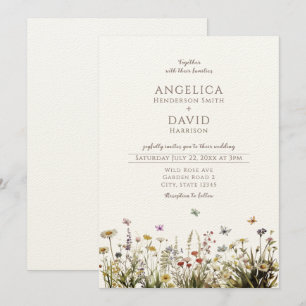 Boho Wildflowers Butterflies Wedding  Invitation