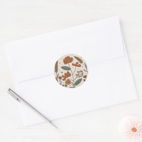 Boho Wildflowers  Classic Round Sticker