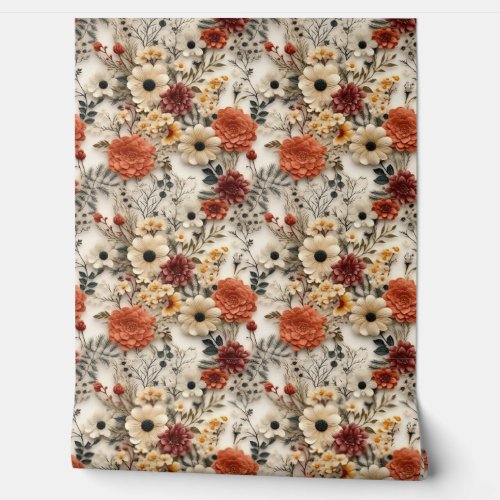 Boho wildflowers copper rusty fall colors floral wallpaper 