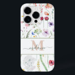 Boho Wildflowers Custom Name Monogram Case-Mate iPhone 14 Pro Case<br><div class="desc">This bohemian iPhone 14 Pro Case features a custom script name,  monogram,  and colorful watercolor wildflowers on a white background. Ideal gift for romantic nature lovers.</div>