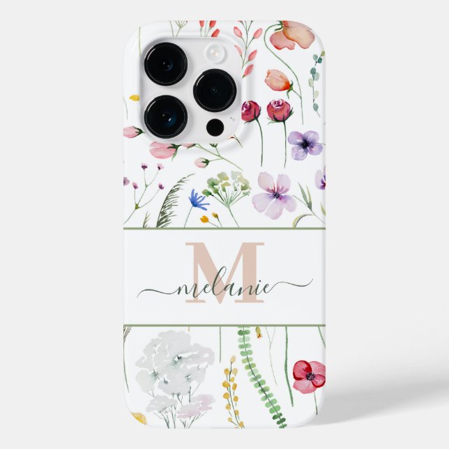 Boho Wildflowers Custom Name Monogram Case-Mate iPhone Case (Back)