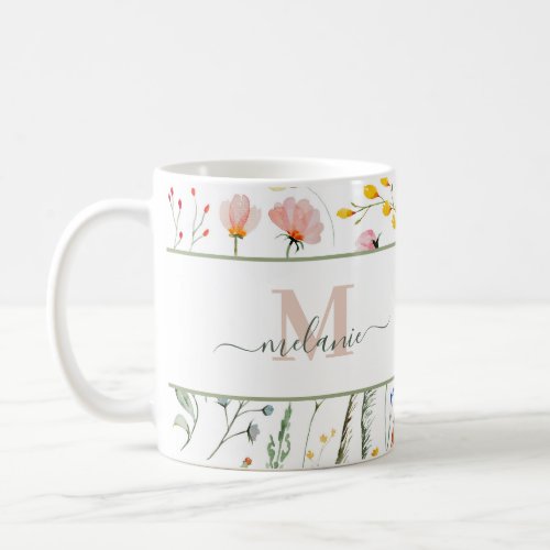 Boho Wildflowers Custom Name Monogram Coffee Mug