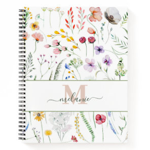Boho Wildflowers Custom Name Monogram Notebook