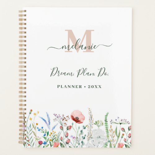 Boho Wildflowers Custom Name Monogram Planner