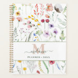 Boho Wildflowers Custom Name Monogram Planner<br><div class="desc">This bohemian planner features a custom script name,  monogram,  and colorful watercolor wildflowers on a white background. Ideal gift for romantic nature lovers.</div>