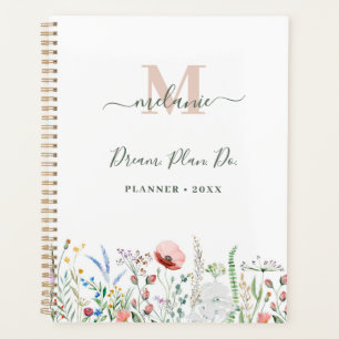 Boho Wildflowers Custom Name Monogram Planner