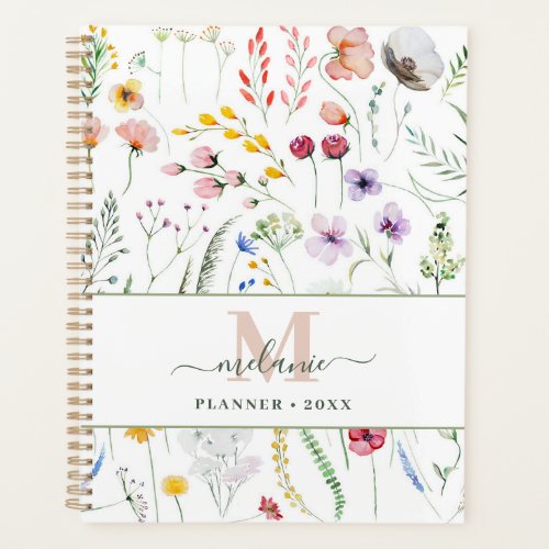 Boho Wildflowers Custom Name Monogram Planner