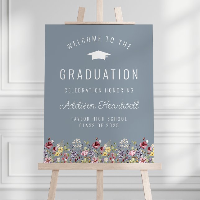 Boho Wildflowers Dusty Blue Graduation Party Foam Board (Creator Uploaded)