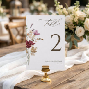 Boho Wildflowers Elegant Fall Wedding Table Number
