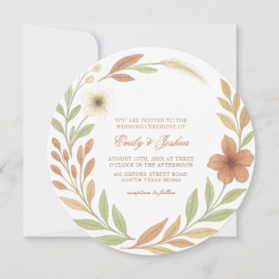 Boho Wildflowers Elegant Round Wedding Invitation