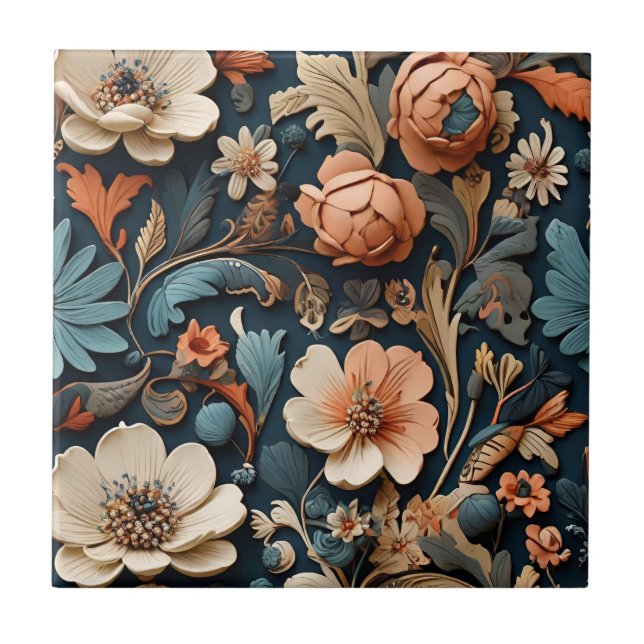 Boho Wildflowers Elegant Seamless Pattern  Ceramic Tile (Front)