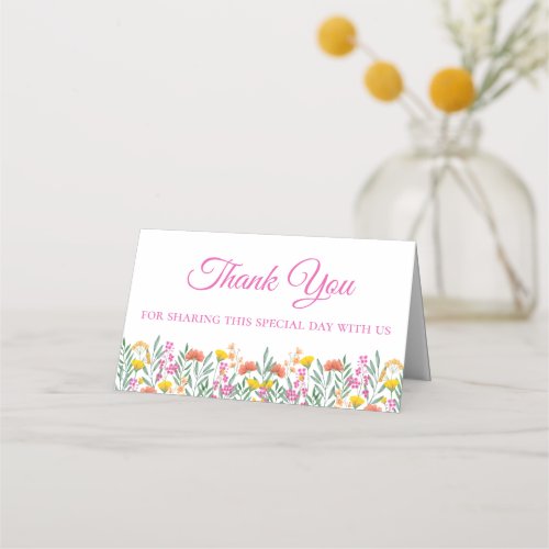 Boho Wildflowers Elegant Thank You Wedding Floral  Place Card