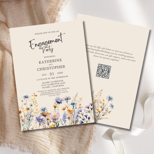 BOHO Wildflowers Engagement Party Elegant Beige Invitation