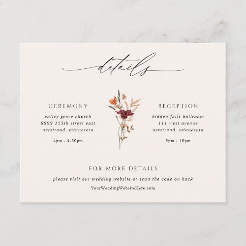 Boho Wildflowers Fall Wedding Details Enclosure Card