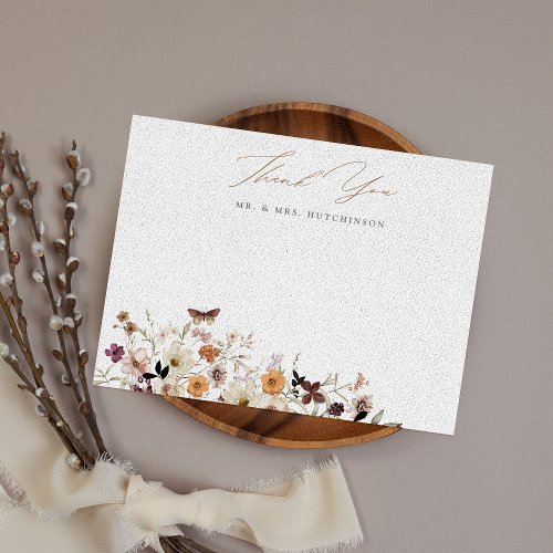 Boho Wildflowers Fall Wedding Thank You Card