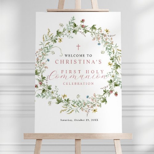 Boho Wildflowers First Holy Communion Welcome Sign