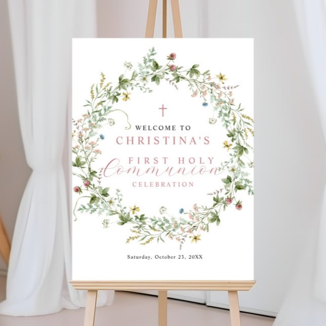 Boho Wildflowers First Holy Communion Welcome Sign (Creator Uploaded)