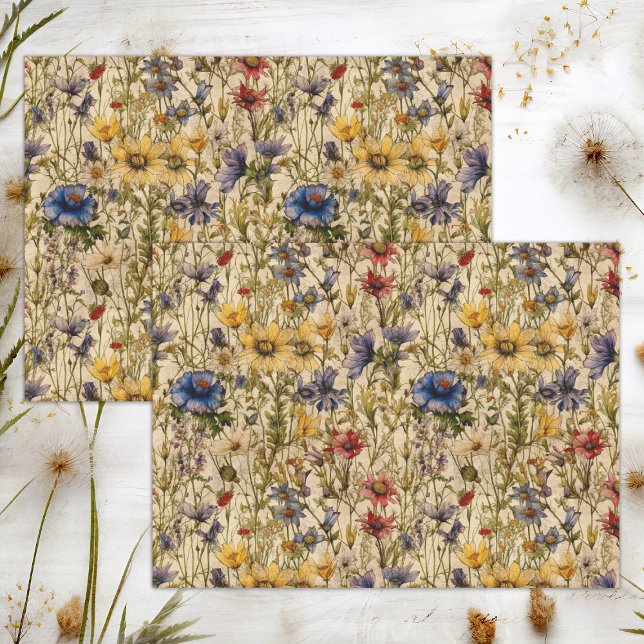 BOHO WILDFLOWERS FLORAL DECOUPAGE  TISSUE PAPER (BOHO WILDFLOWERS FLORAL DECOUPAGE TISSUE PAPER)