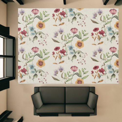 Boho Wildflowers Floral Pattern Beige Rug