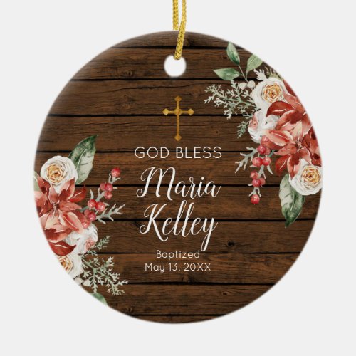 Boho Wildflowers Floral Personalized Girl Baptism  Ceramic Ornament
