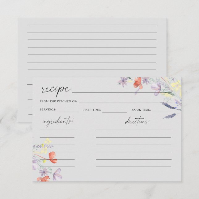 Boho Wildflowers Floral recipe card (Front/Back)
