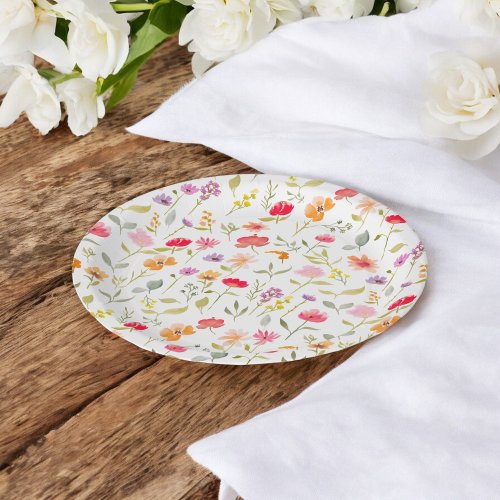 Boho wildflowers garden floral bridal shower party paper plates