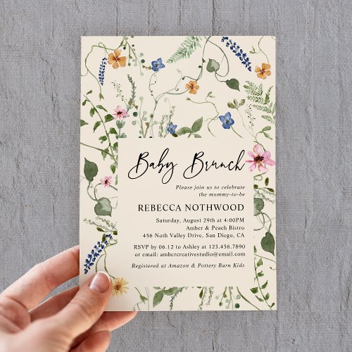 Boho Wildflowers Gender Neutral Baby Brunch Shower Invitation