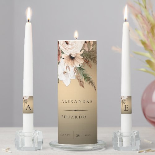 Boho Wildflowers Gold Wedding   Unity Candle Set