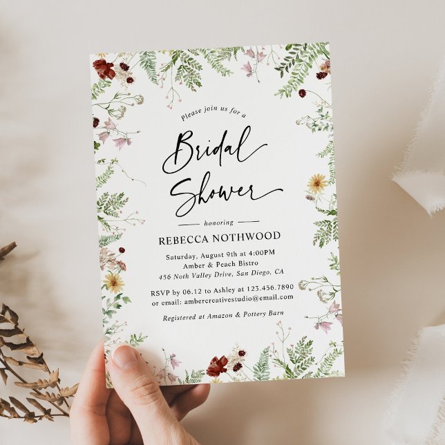 Boho Wildflowers Greenery Bridal Shower Invitation (Creator Uploaded)
