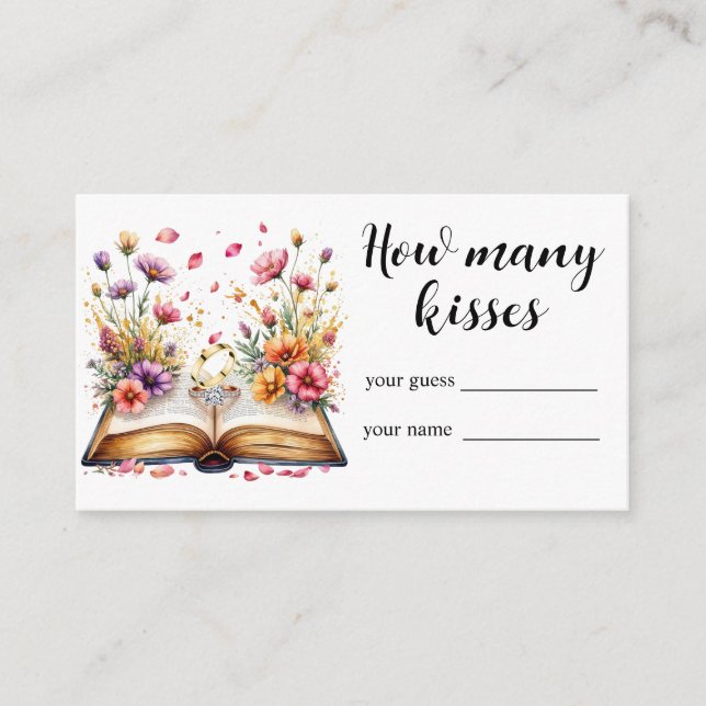 Boho Wildflowers How Many Kisses Bridal Game Card (Front)