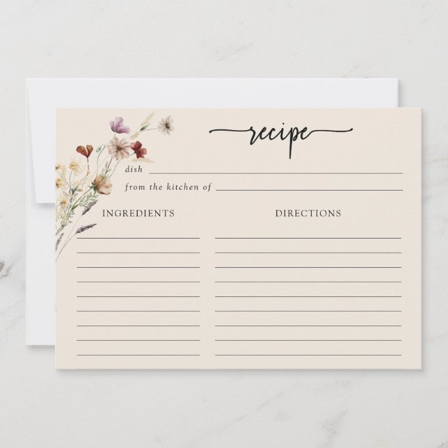 Boho Wildflowers Large Recipe Card (Front)