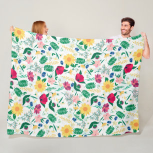 Boho Wildflowers Meadow Floral Design Fleece Blanket