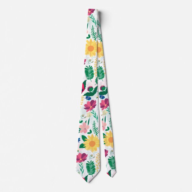 Boho Wildflowers Meadow Floral Design Neck Tie (Front)