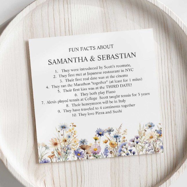 BOHO WILDFLOWERS MEADOW  FUN FACT WEDDING NAPKINS (Creator Uploaded)