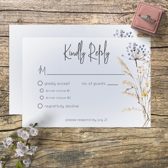 Boho Wildflowers Modern Blue Response Card (Creator Uploaded)