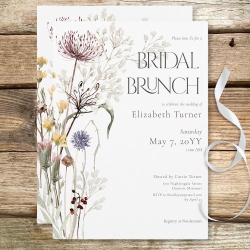 Boho Wildflowers Modern Floral Bridal Brunch Invitation