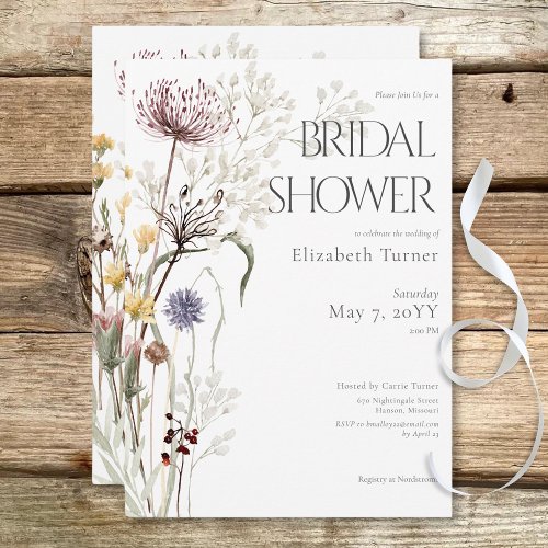 Boho Wildflowers Modern Floral Bridal Shower Invitation