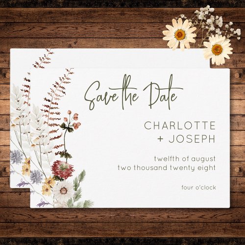 Boho Wildflowers Modern Floral Wedding Save The Date