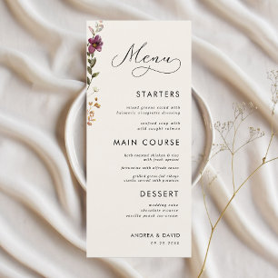 Boho Wildflowers Monogram Wedding Three Course Menu