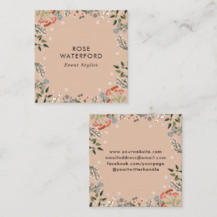 Boho Wildflowers - Neutral Boho Color Palette Square Business Card