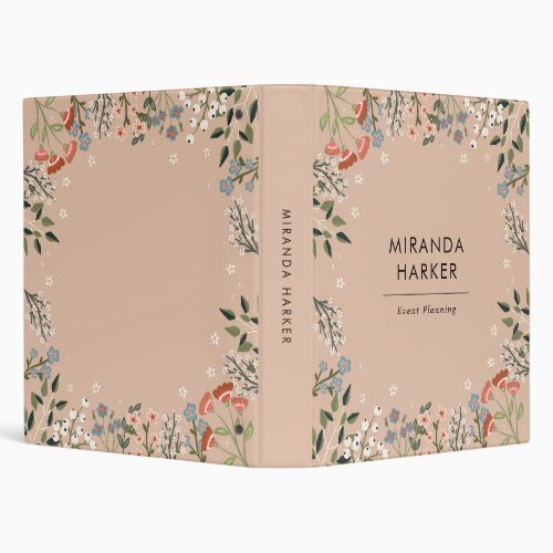 Boho Wildflowers - Neutral Palette - Your Name 3 Ring Binder