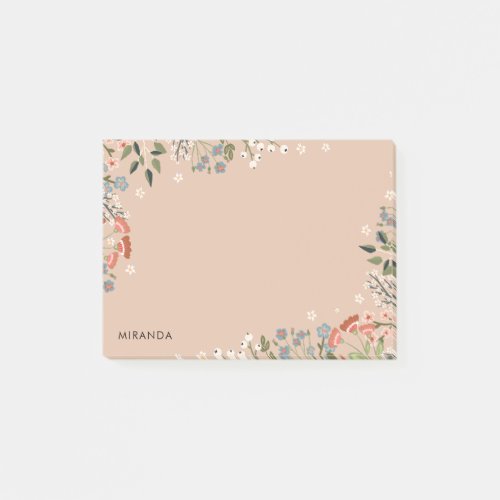 Boho Wildflowers Neutral Palette Your Name Post-it Notes