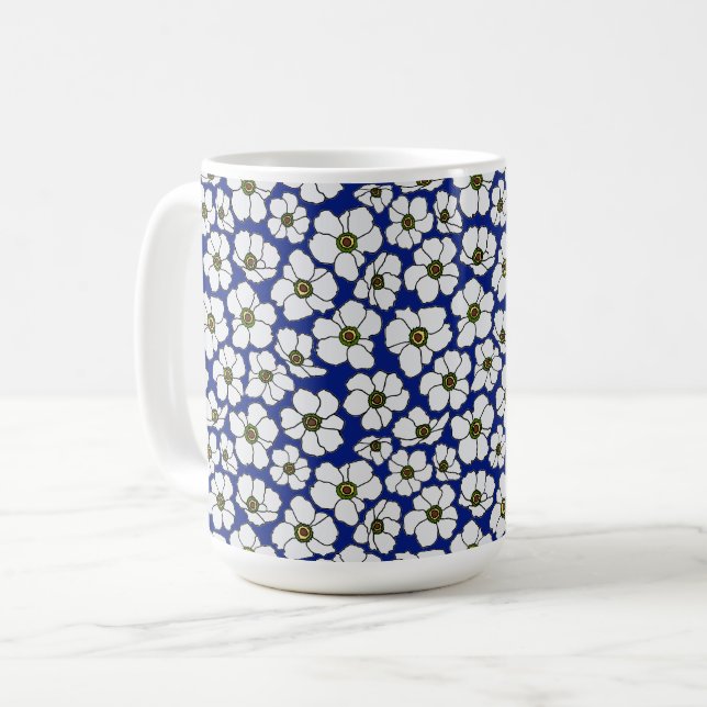 Boho Wildflowers On Blue Coffee Mug (Front Left)