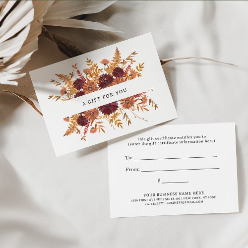 Boho Wildflowers on White  Gift Certificate