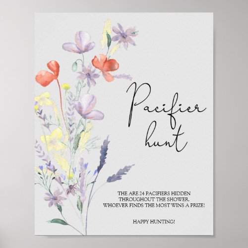 Boho Wildflowers pacifier hunt baby shower game Poster