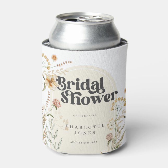 Boho Wildflowers Photo Arch Bridal Shower Favors Can Cooler (Can Front)